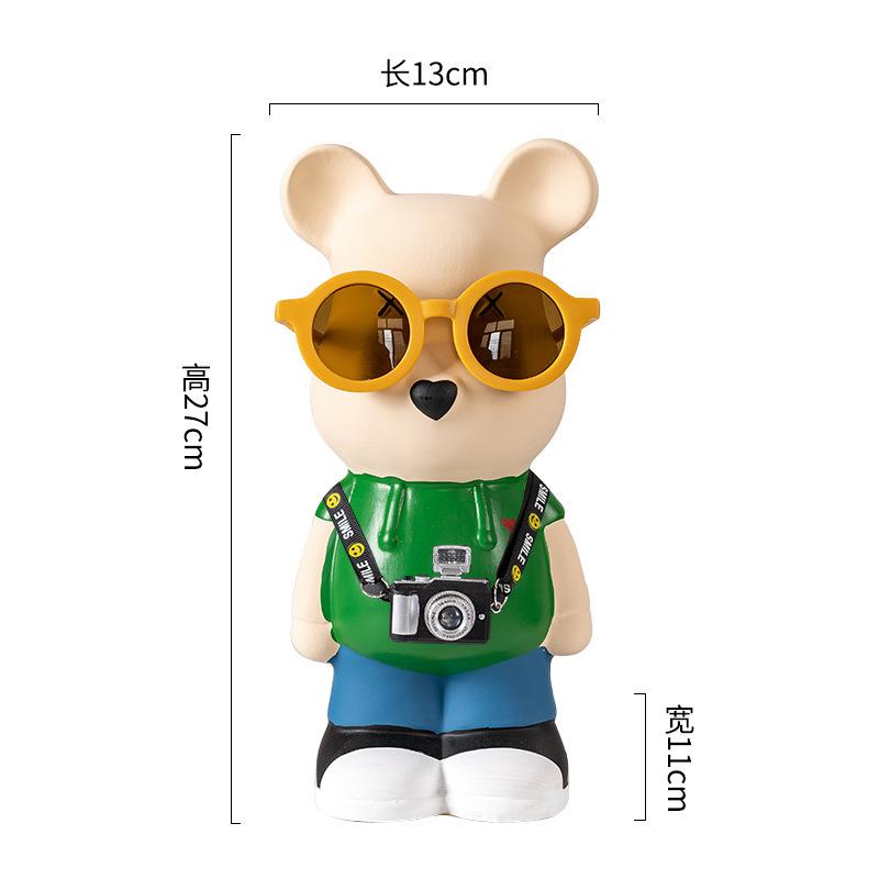 

27 см очки медведь украшения гостиная украшения телевизор тумба скульптура животное статуя искусство домашнее украшение копилка
