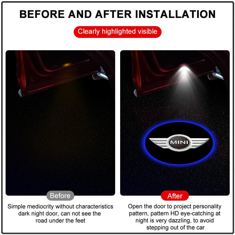 2 Stück Welcome LED-Licht Auto Türplakette Kabelloser HD-Projektor für MINI Cooper F54 F55 F56 R56 R60 Roadster Clubman Coupe