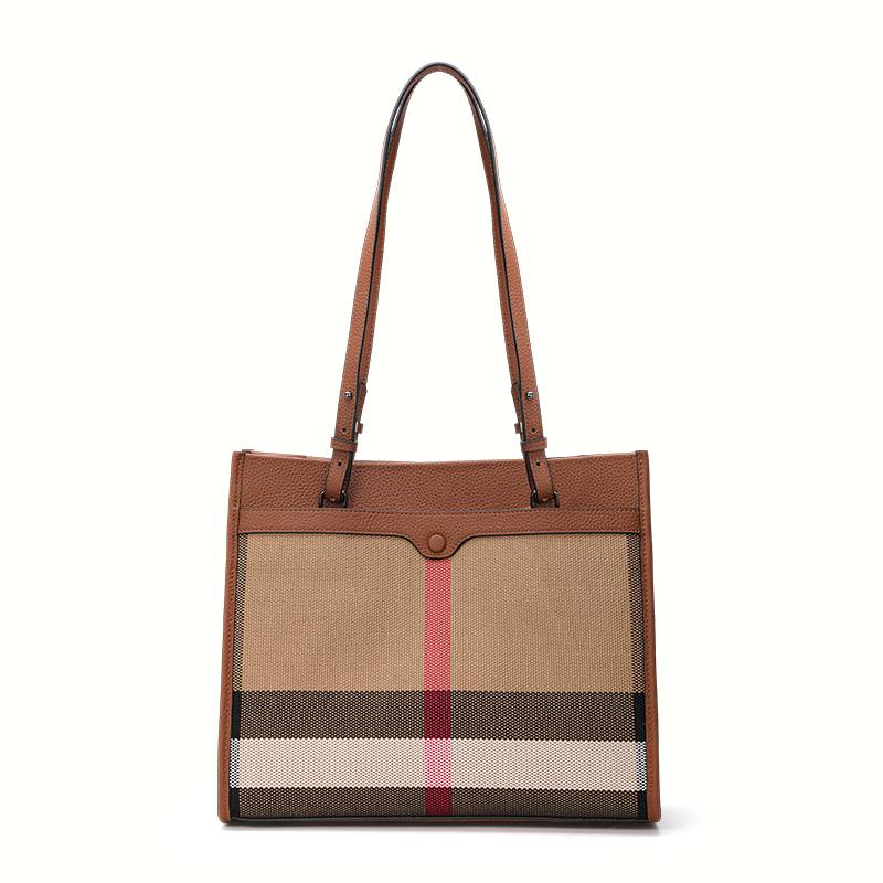 Aidrani Classic Plaid Women's Bag, Large Capacity Portable Shoulder Bag, Canvas Patchwork Cowhide, Square Handbag