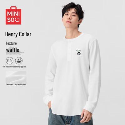Men's Waffle Knit Henley Long Sleeve T-shirt