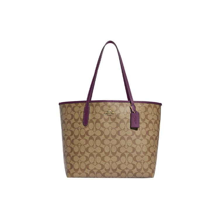 Coach City 33 Classic Monogram Print Snap Closure Tote Bag Women tote Khaki 5696-IMUSA Basic Set (Bag+Dust Bag)