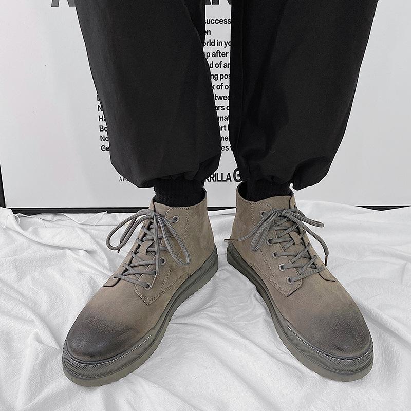 Fashion Men's Ankle Boots Winter Warm E Boots for Men Lace Up Male Platform Shoes Outdoor Punk Botas British Mid-carf Tooling Boot