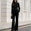 Women Tracksuit Set Long Sleeve Stand Collar Single Breasted Jacket Flare Pants Solid Color Elegant Outfit