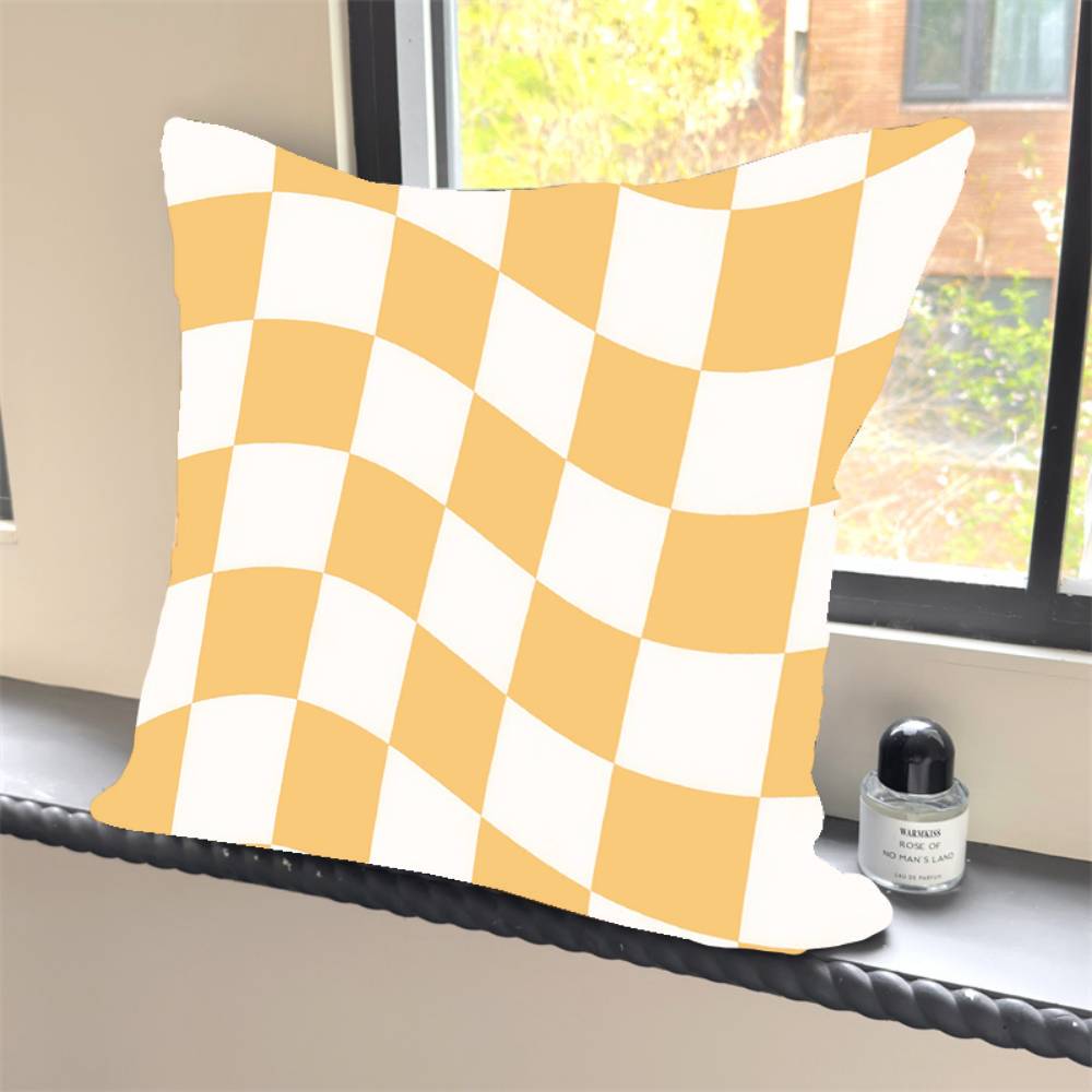 1PC Retro Color Wavy Checkered Pillow Case Square  Bedroom Sofa Leisure Comfort Cushion Car Home Decoration Pillowcase 40x40