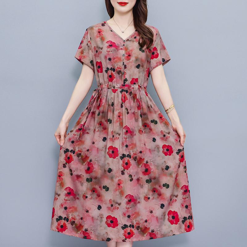 Elegant Women Dresses Summer Plus Size Vintage Clothes Short Sleeve Casual Long Dress