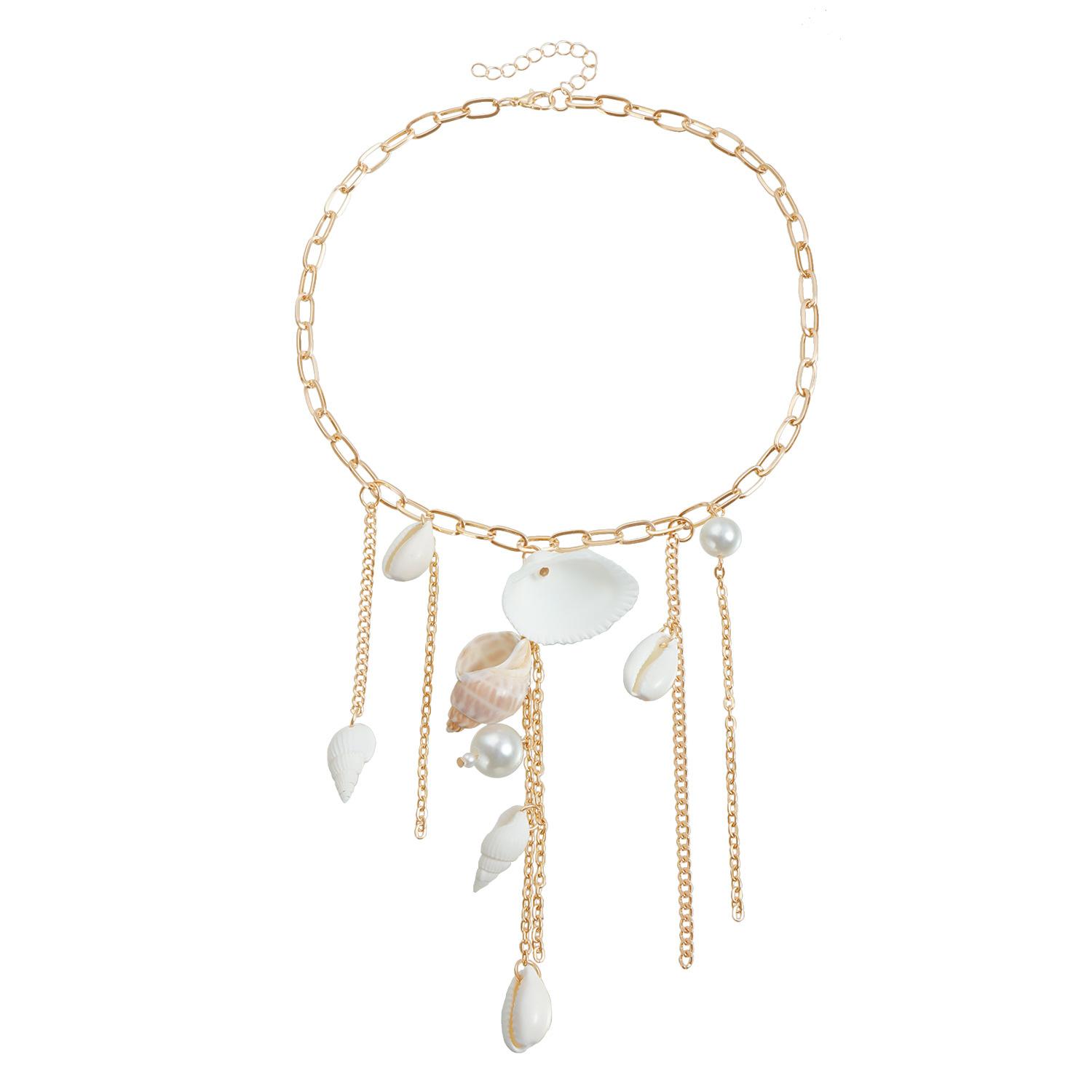 INS Summer Beach Natural Conch Shell Tassel Collarbone Chain Casual Vacation Wind Necklace золотой