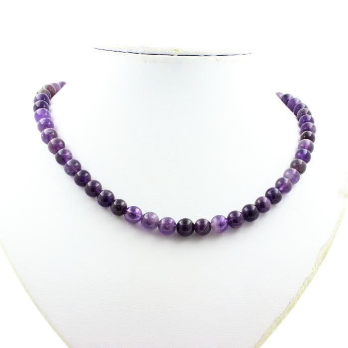 Collier - ABIJOUX - Améthyste 8 mm - Acier inoxydable - Longueur 45 cm - Mixte