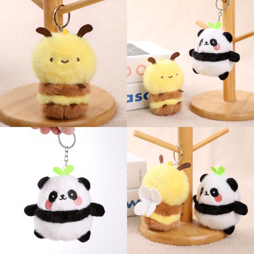 Panda And Bee Plush Keychain For Girls Gift Cute Animal Car Accessory