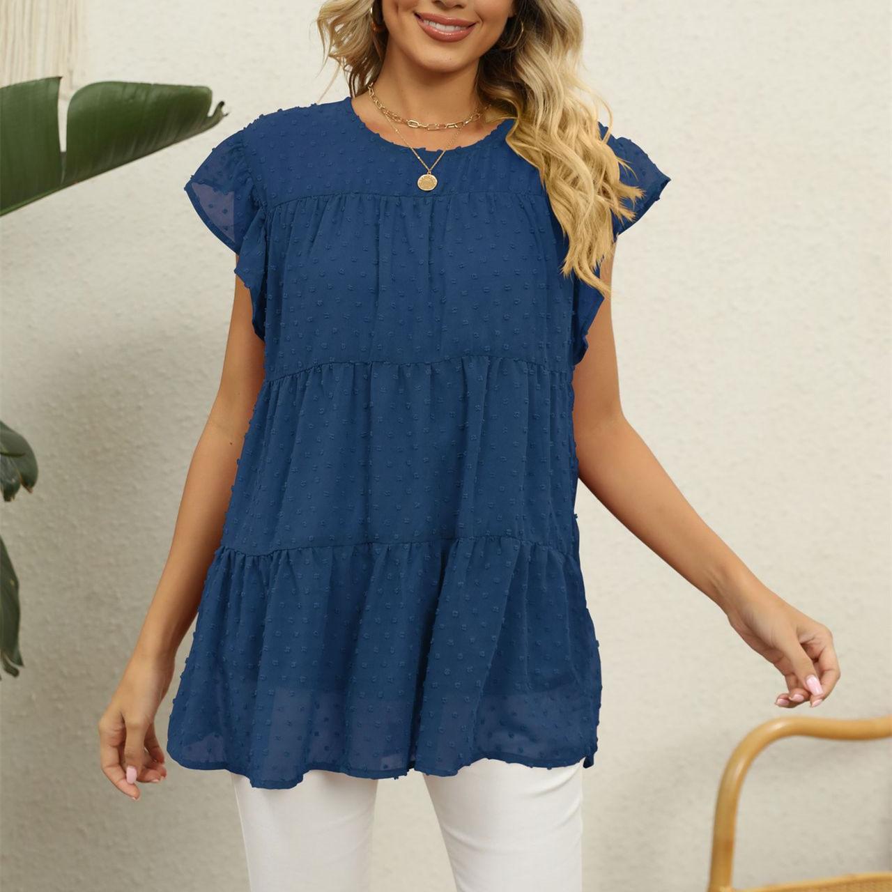 

HNXC женские модные повседневные летние однотонные блузки и рубашки с короткими рукавами и круглым вырезом с принтом XXL синий