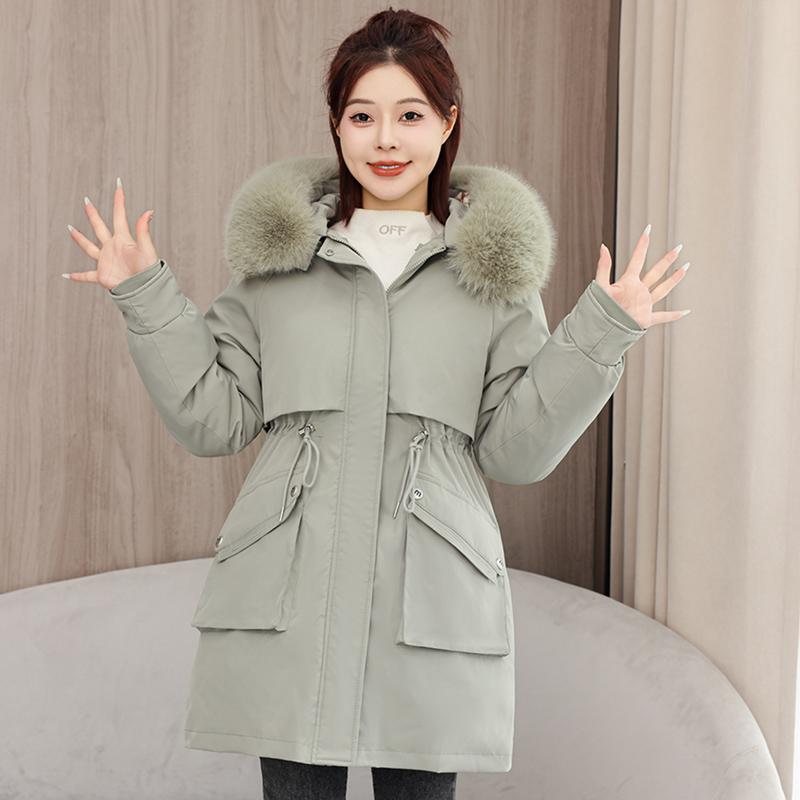 

Осень-зима, утепленная теплая парка, женская повседневная милая однотонная Свободная куртка с капюшоном и большим карманом, верхняя одежда XXXL зелёный