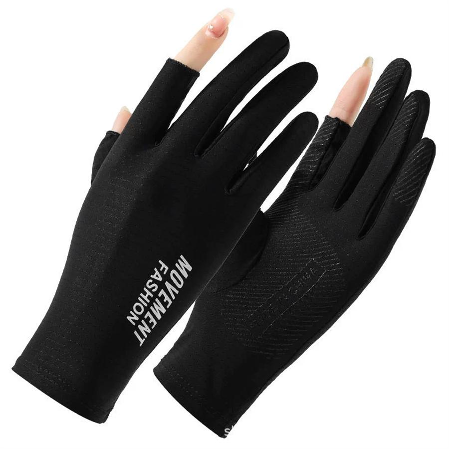 UV Protection Fingerless Gloves, Breathable Mesh Sun Gloves for Driving/Cycling/Outdoor Activities L чёрный