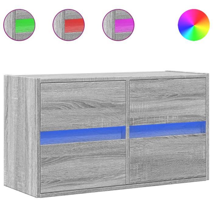 VidaXL Meuble TV mural avec lumières LED sonoma gris 80x31x35 cm, meuble TV suspendu au mur, unité TV flottante, support TV 852290