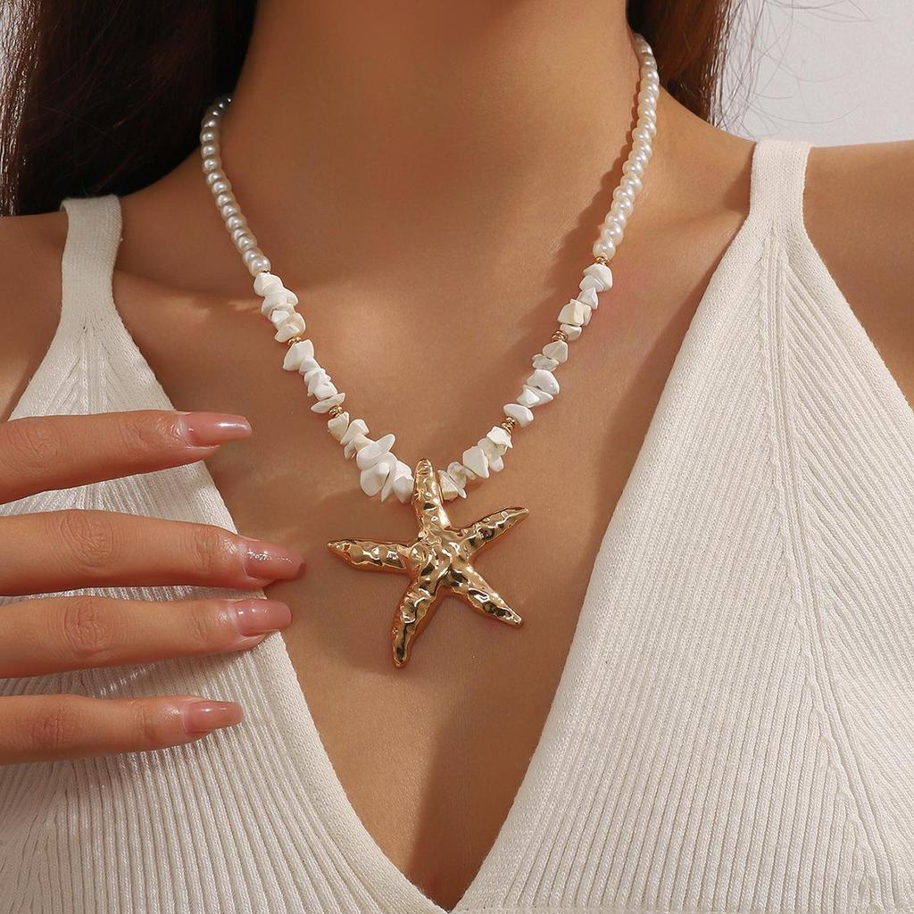 Cross-border Starfish Shell Beaded Necklace: Fashionable Handmade Imitation Pearl Jewelry
