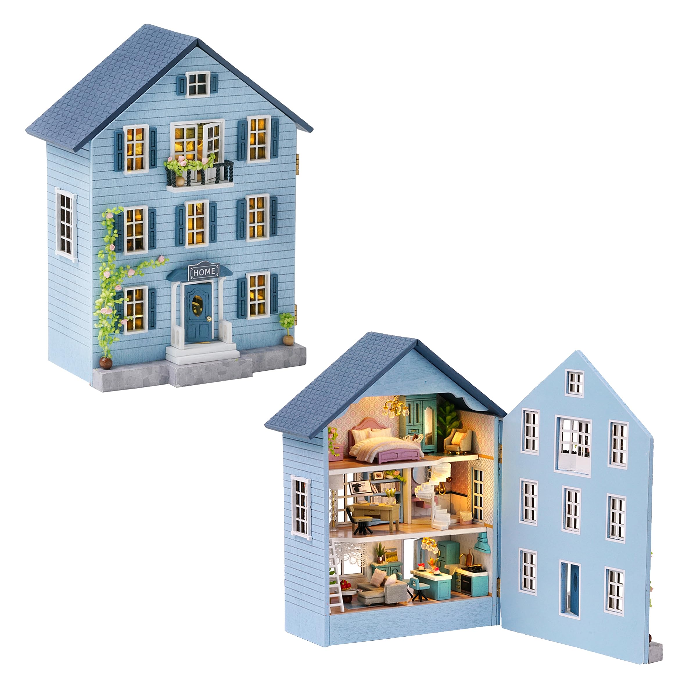 

CUTEROOM Деревянный кукольный домик Набор Ручной работы Миниатюрный дом Сделай сам Детские игрушки для девочек и мальчиков Подарки с мебелью (D031)