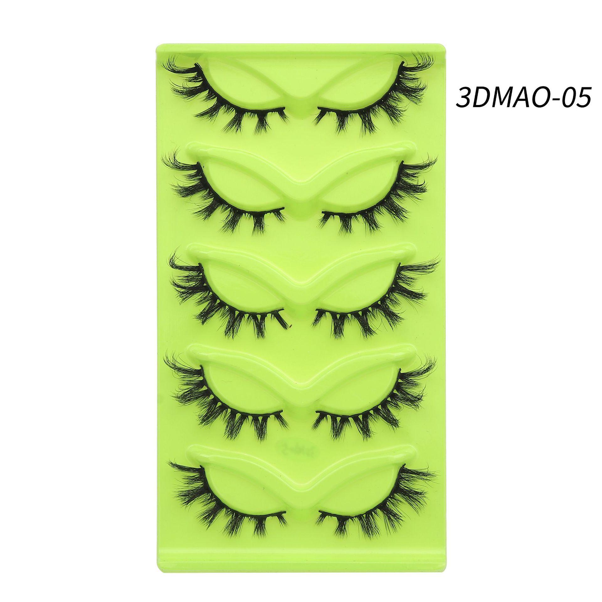 

1pc 5-Pair Green Fox Eye Cat Eye False Eyelashes, Thick & Curly