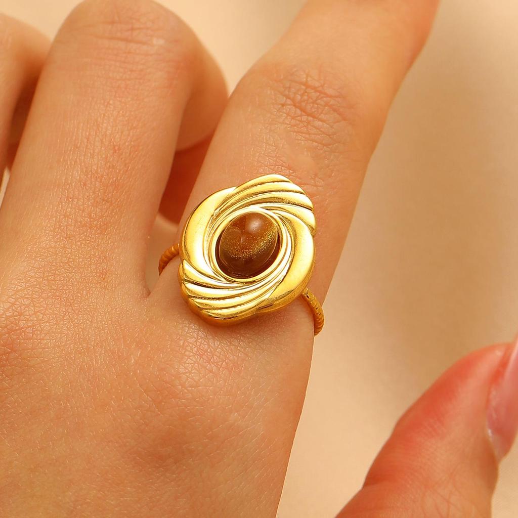 Vintage Turquoise Stainless Steel Open Finger Ring for Women