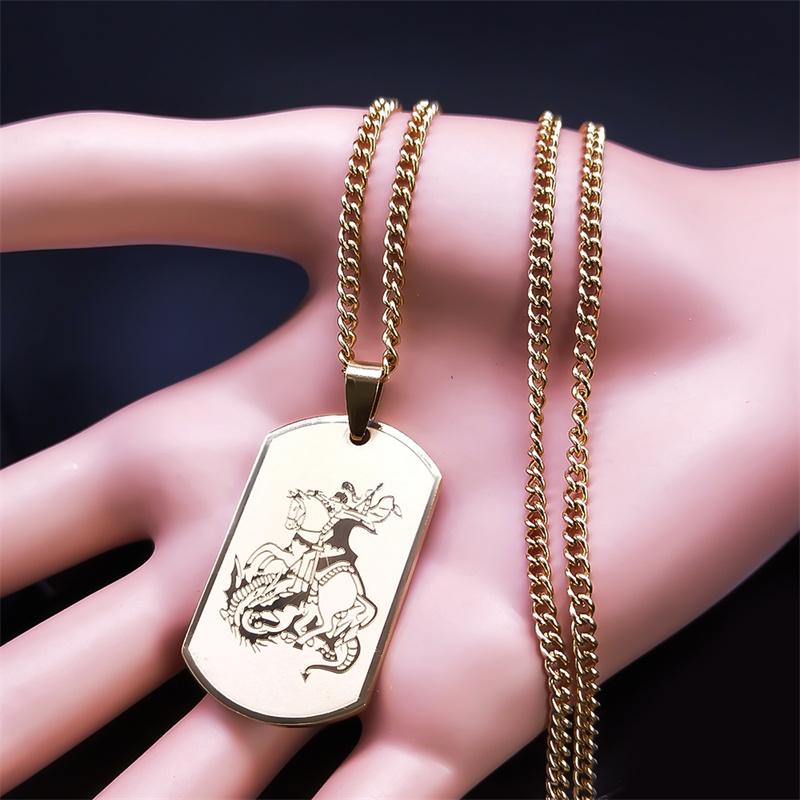 SAINT MICHAEL Archangel Pendant Necklace For Women Men Stainless Steel Dog Tag Metal Shape Necklaces Religious Jewelry N6279S05