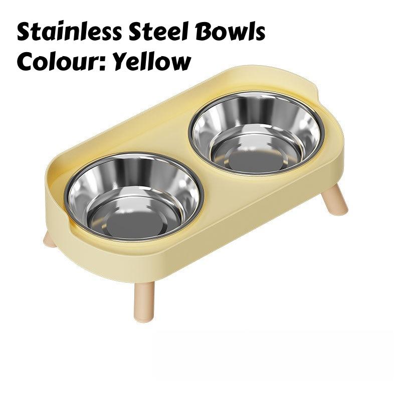 Elevated Cat Double Bowls Set: Height Leg for Neck Health & Whisker Relief - Stainless Steel Anti-Spill Dish with Non-Skid Base