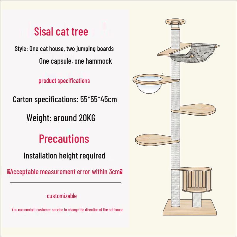 Solid Wood Cat Condo & Bed with Integrated Tree and Space-Saving Design for Large and Small Cats