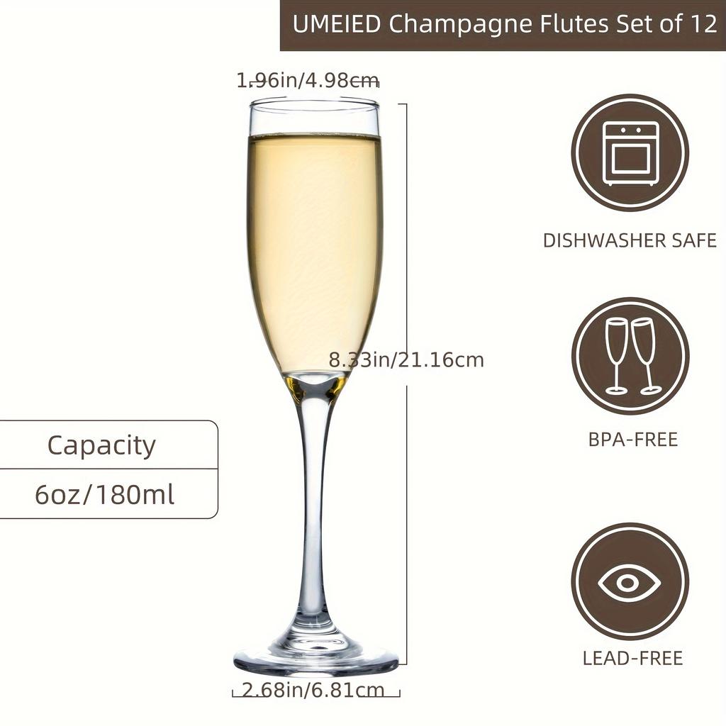 12-teiliges klassisches Champagnerflöten-Set, 170 ml, elegante Champagnergläser mit Stiel, kristallklar, Sektglas