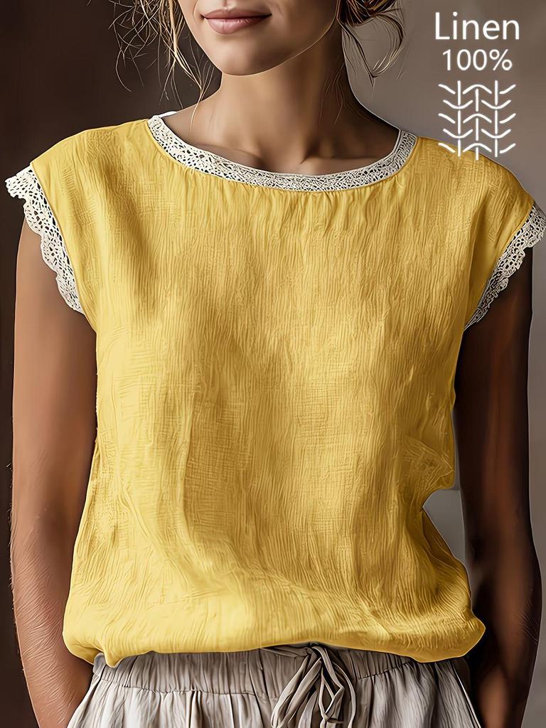 Women's European and American Style Sleeveless Lace Cotton-Linen Shirt, Spring/Summer 2026 Collection.