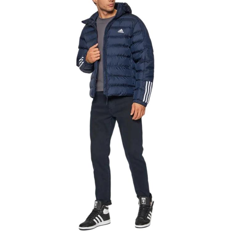 adidas Drei Streifen Buchstaben Logo Bedruckte Kapuzenjacke Langarm Herrenjacke Marineblau GT1686
