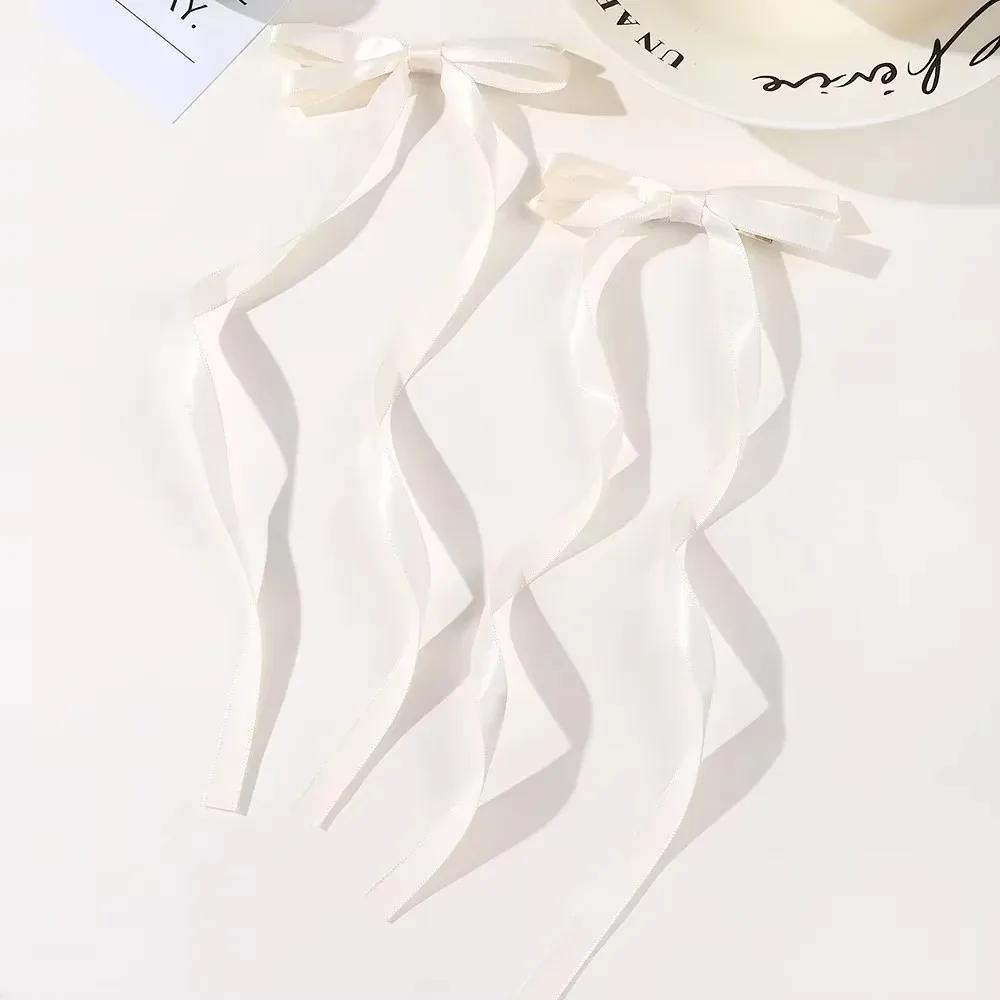 2pcs Long Tassel Ribbon Hairpin Cute Candy Bow Clip for Women Girls Party Gifts Headwear Side Clips Hair Accessories