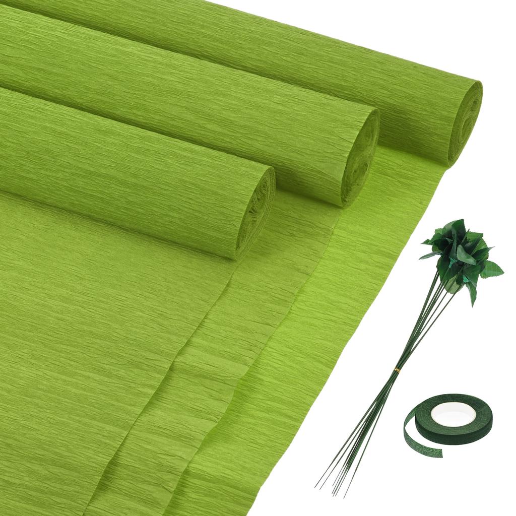 6pcs Crepe Paper Roll with Floral Stem Wire and Green Floral Tapes for Wedding Ceremony Various Large Festivals Decoration