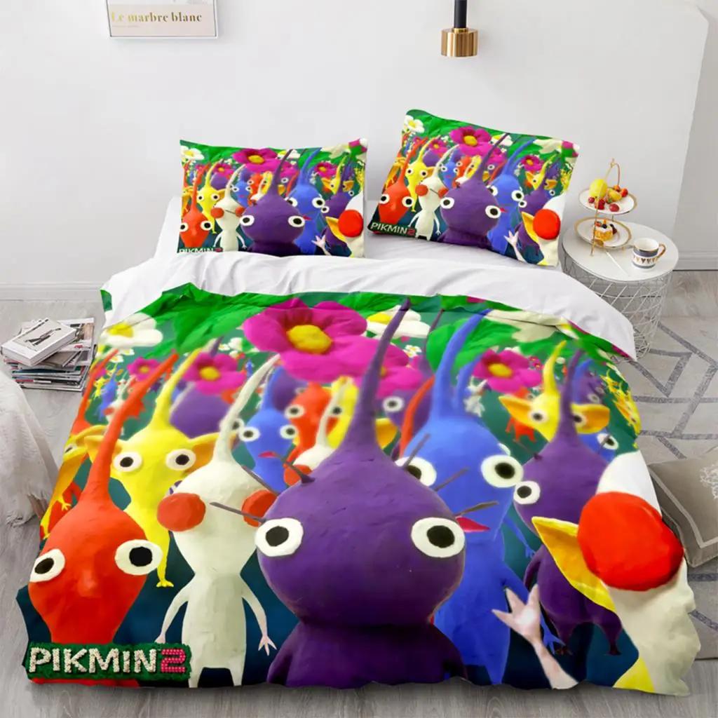 Tegneseriespill Pikmin Sengesett Gutter Jenter Tvilling Queen Size Dynetrekk Putetrekk Seng Barn Voksen Mote Hjem Tekstilekstil