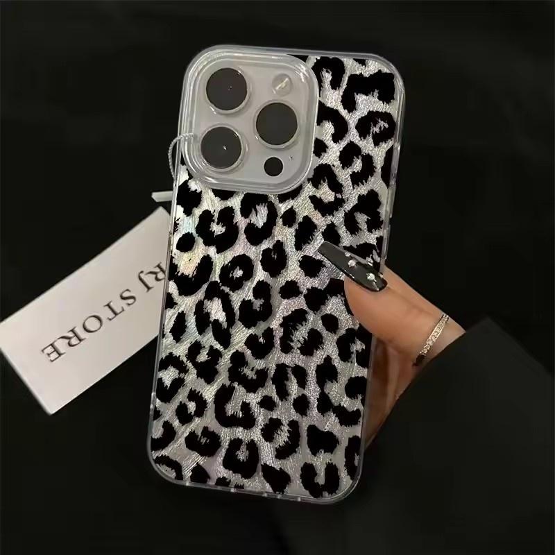 Luxury Leopard Fox Tail Pattern Silvery Phone Case For iPhone 16 15 14 13 12 11 Pro Max X XR XS MAX 7 8 Plus Anti Fall Cover