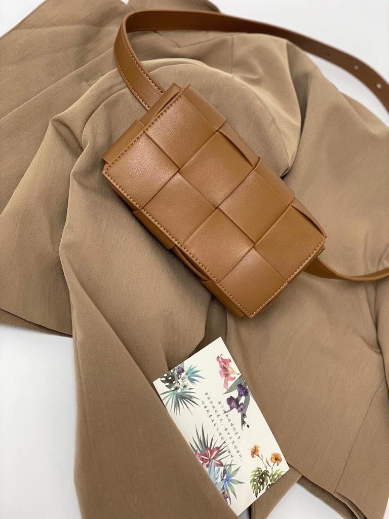 Trendy Cowhide Mini Woven Waist & Shoulder Messenger Bag - Unisex