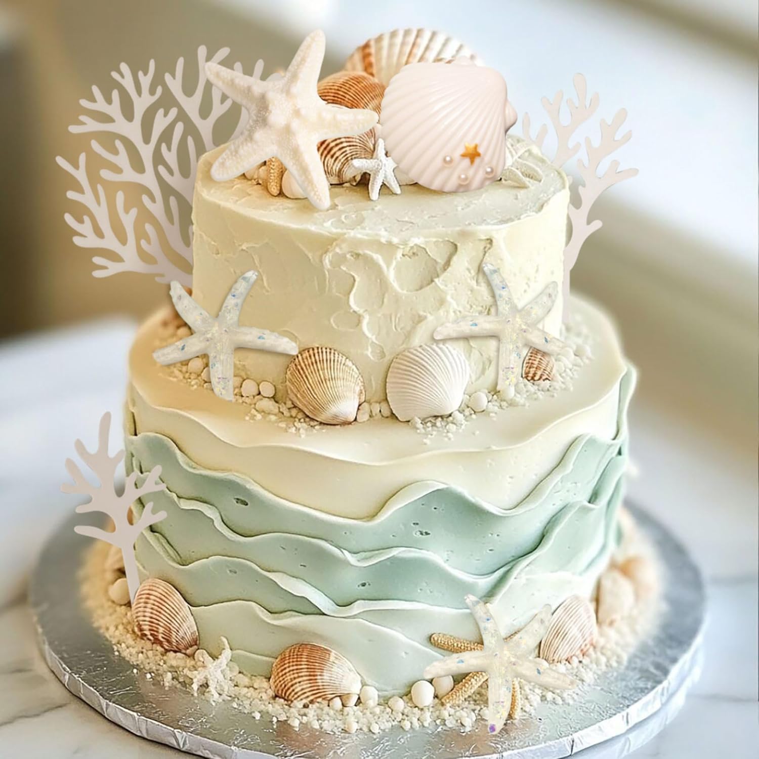 

Shells Cake Toppers Under the Sea Ocean Cake Decorations Summer Starfish Cake Toppers Decor For Beach Theme Party Favor Supplies