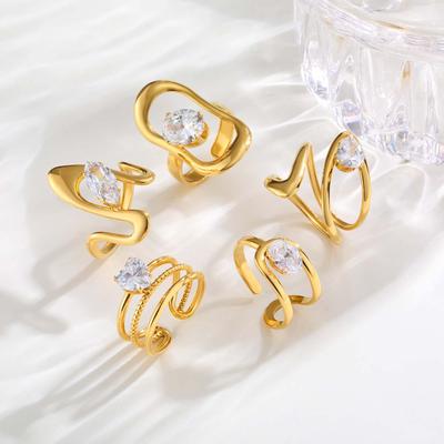 Luxurious Zircon Geometric Line Opening Ring,18K Gold-plated Women's Stainless Steel Rings,Chic Jewellery Gifts for Lover