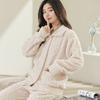 Autumn and Winter Coral Fleece Women's Flannel Plus Velvet Can Be Worn Outside In A Two-piece Home Service Suit with A Collar