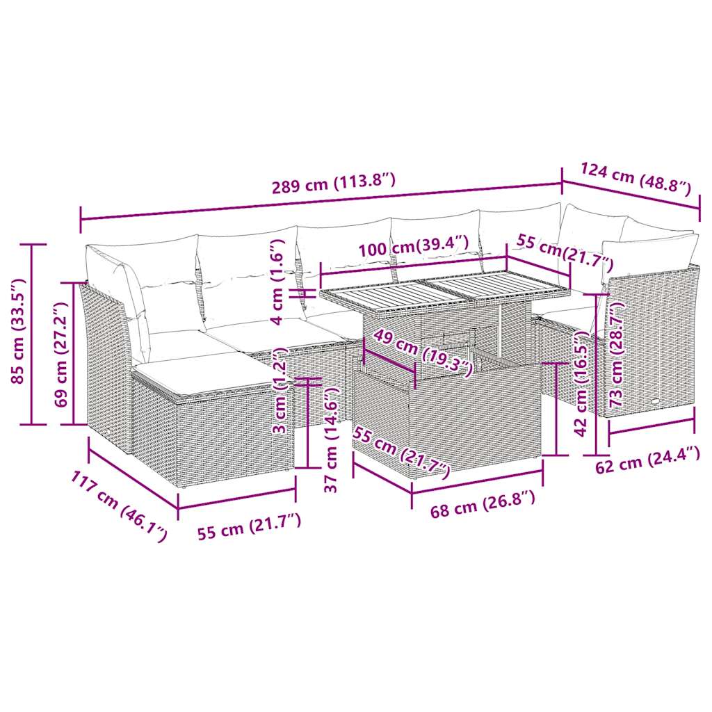 8 Piece Garden Sofa Set with Cushions Black Poly Rattan