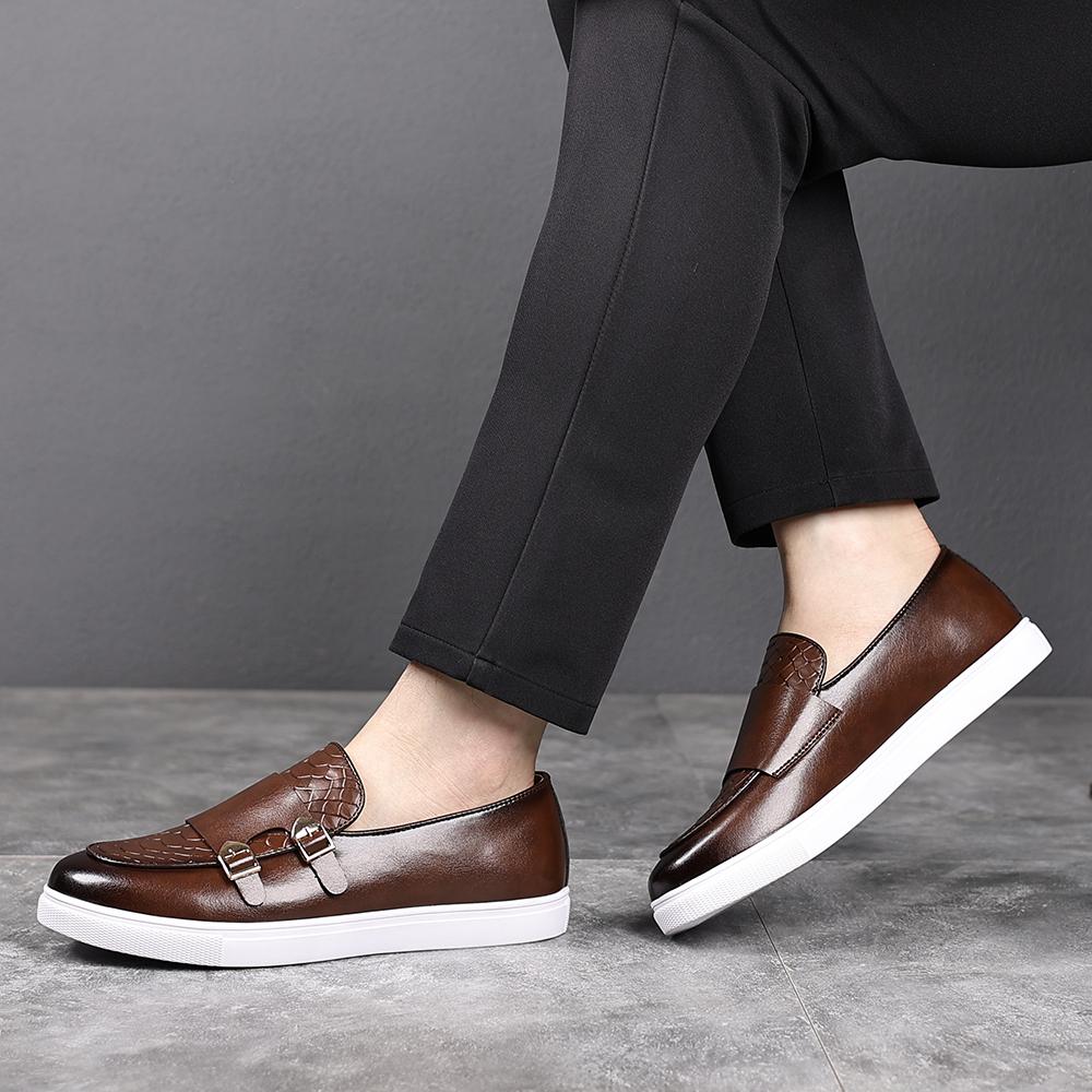 Fashion New Solid-Color Men's Casual Loafers For Autumn And Winter Fashionable Crocodile Pattern Double-Breasted Comfortable Flat Shoes