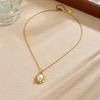 Gold Plated Stainless Steel Vintage Frame Pearl Pendant Necklace for Women