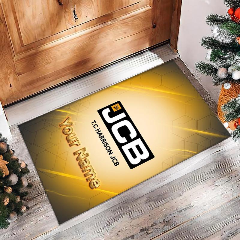 JCB Crystal Velvet Rug, Custom Name Text Personalized Non‑Slip Floor Mat for Home Decor Gift