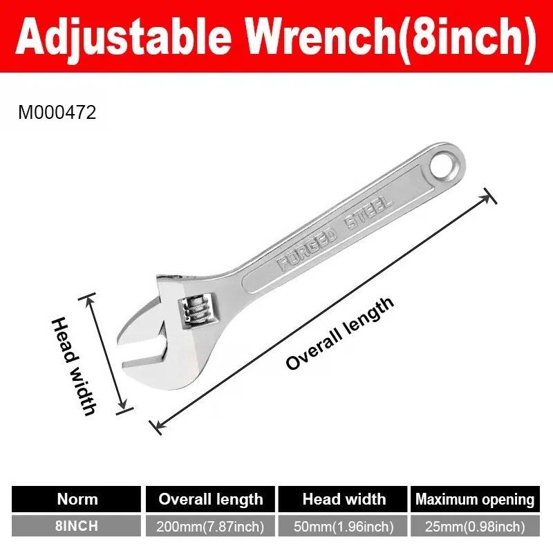 Adjustable Wrench, Large Opening, Long Handle, Universal Spanner, Hand Repair Tools for Mechanical Workshop, CR-V Steel, Multi-P