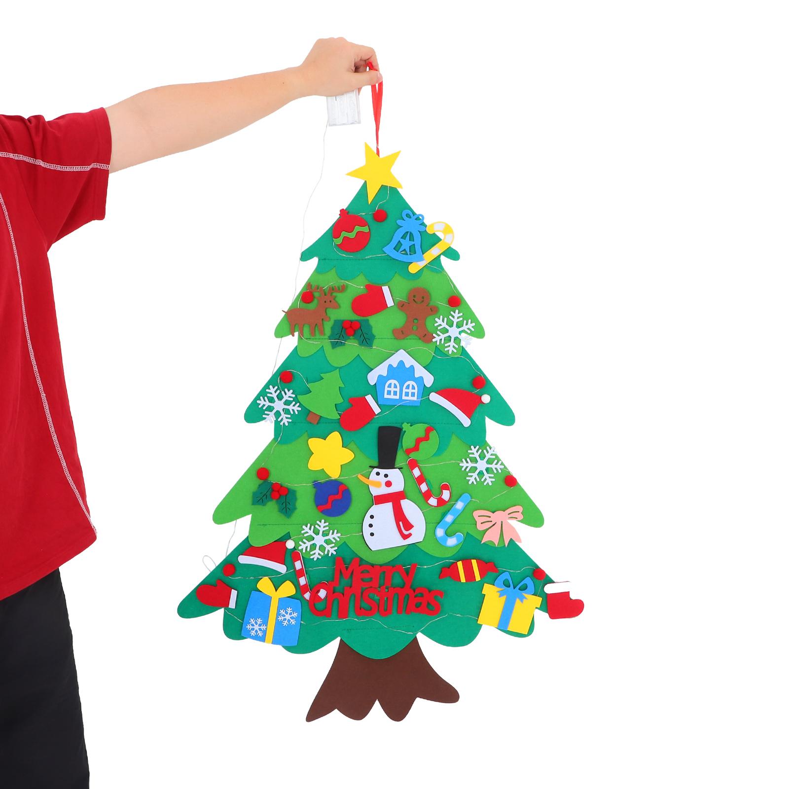 

1Set Felt Christmas Tree for Kids DIY Wall Hanging Holiday Decor with Santa Snowmen Bells Candy Canes Stockings and String other