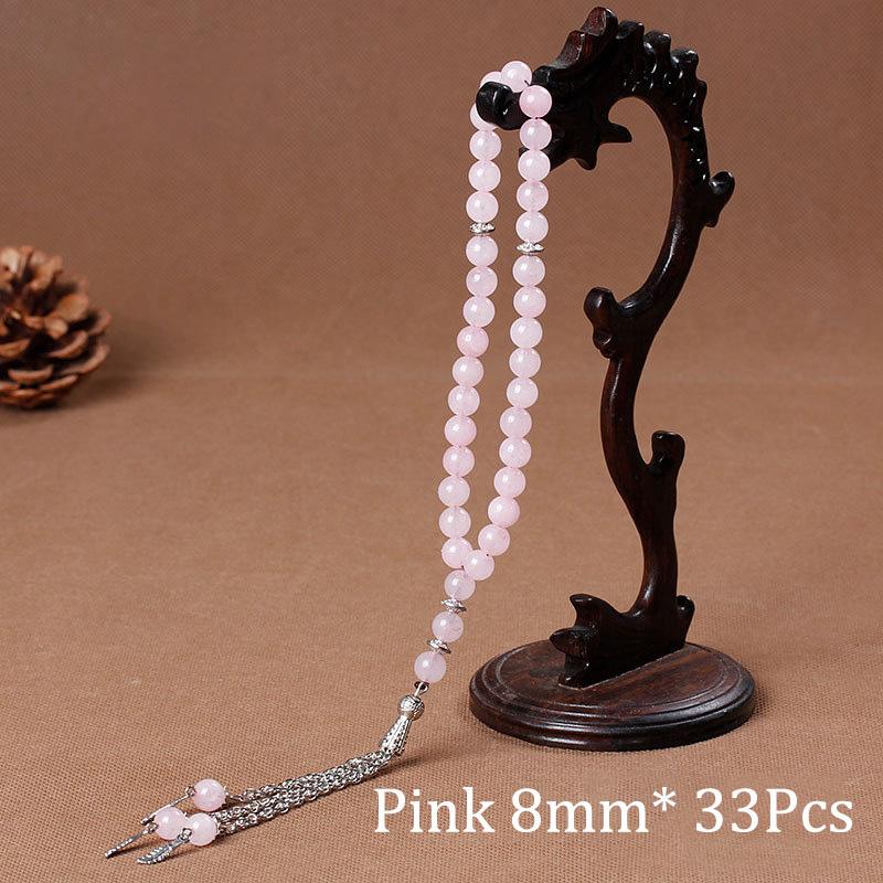 33 Prayer Rosary Beads 8mm Natural Stone Agate Color Optional For Islamic Tasbih Muslim Men Allah Mohammed Meditation Pendant
