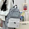 Schultasche Koreanisch süß blau-weiß karierter Rucksack Mittelschulrucksack Mädchenherz Spitzen-Design Schultasche
