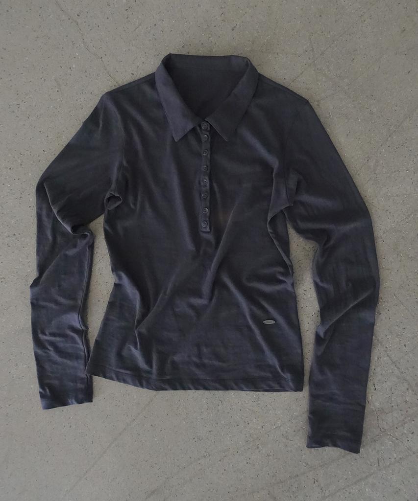 Mosan Collared Button Long-Sleeve T-Shirt (Charcoal)