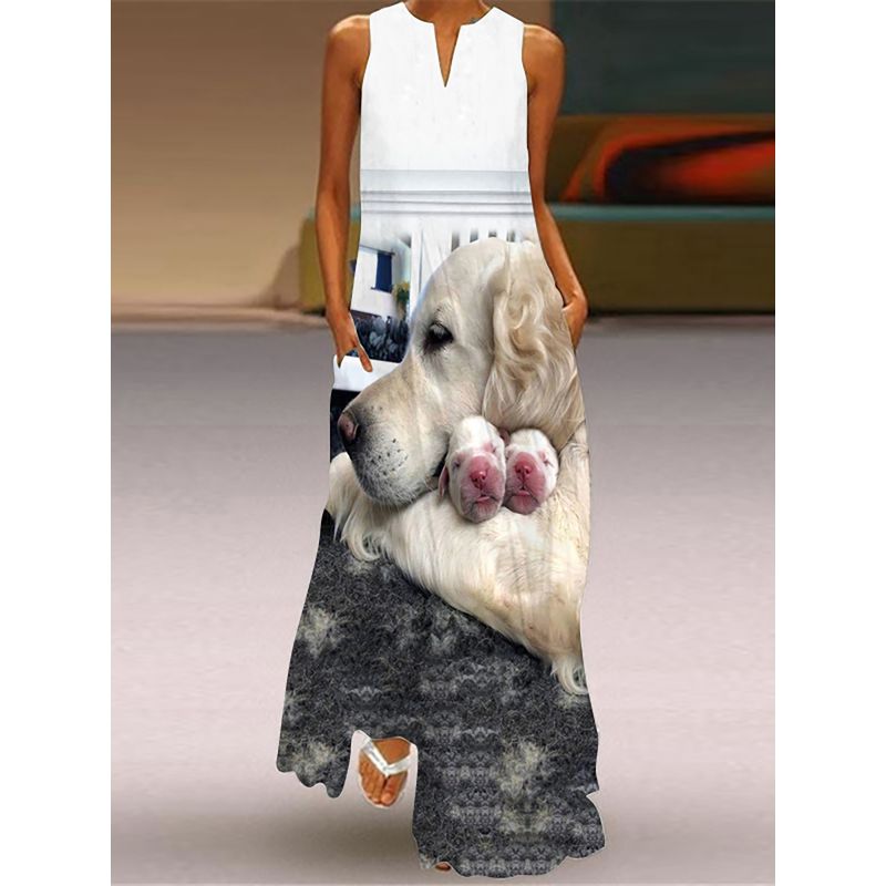 Dress Women 3D Print Peacock Dragon Big Elephant Horse Tiger Lion Animal Pattern Sleeveless Maxi Dress
