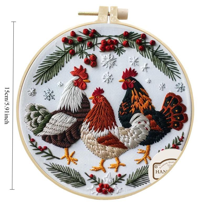 1PC 3 Chicken European Pattern Embroidery DIY Fabric Craft Set with Tools
