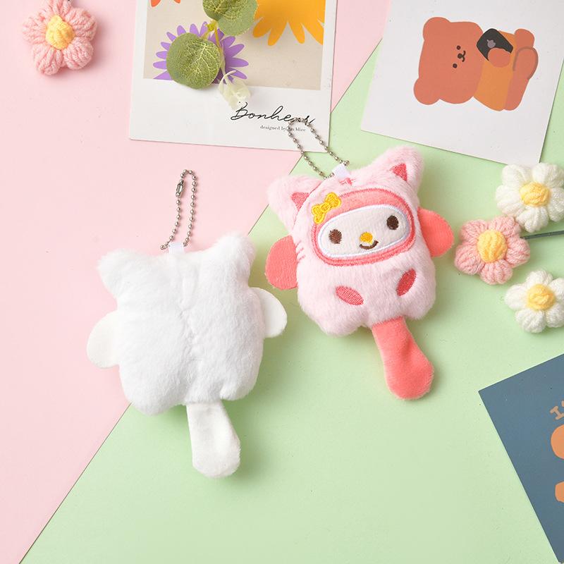SANRIO Plush Keychain Hello Kitty MyMelody Kuromi Cinnamoroll Cartoon Animal Stuffed School Bag Pendant Backpack Decoration Doll