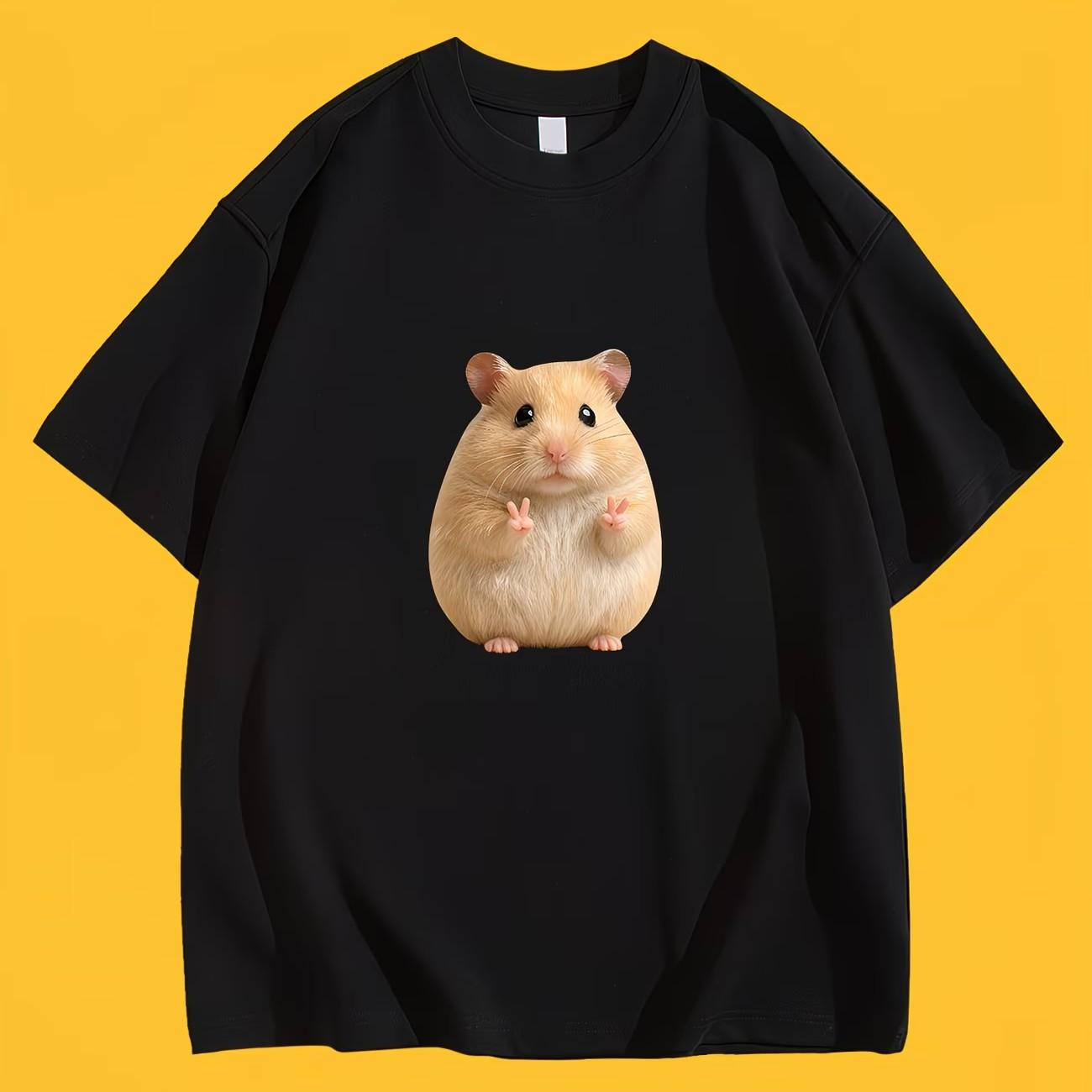 

Kawaii Hamster Peace Sign TShirt Cute Animal Graphic Tee Summer Short Sleeve Pet Lover Gift Trendy Fashion Unisex Casual Tops 4XL