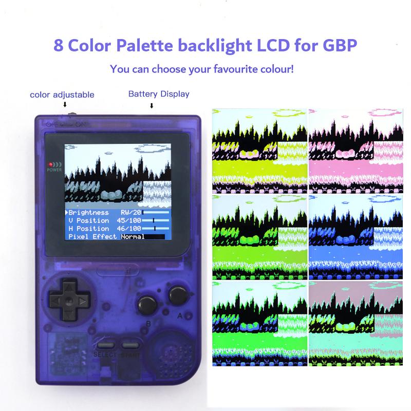 Hispeedido For GBP IPS LCD Q5 Screen 8 Color Retro Pixel Screen Mod Kits Build In OSD Can Adjust the Color for Gameboy Pocket