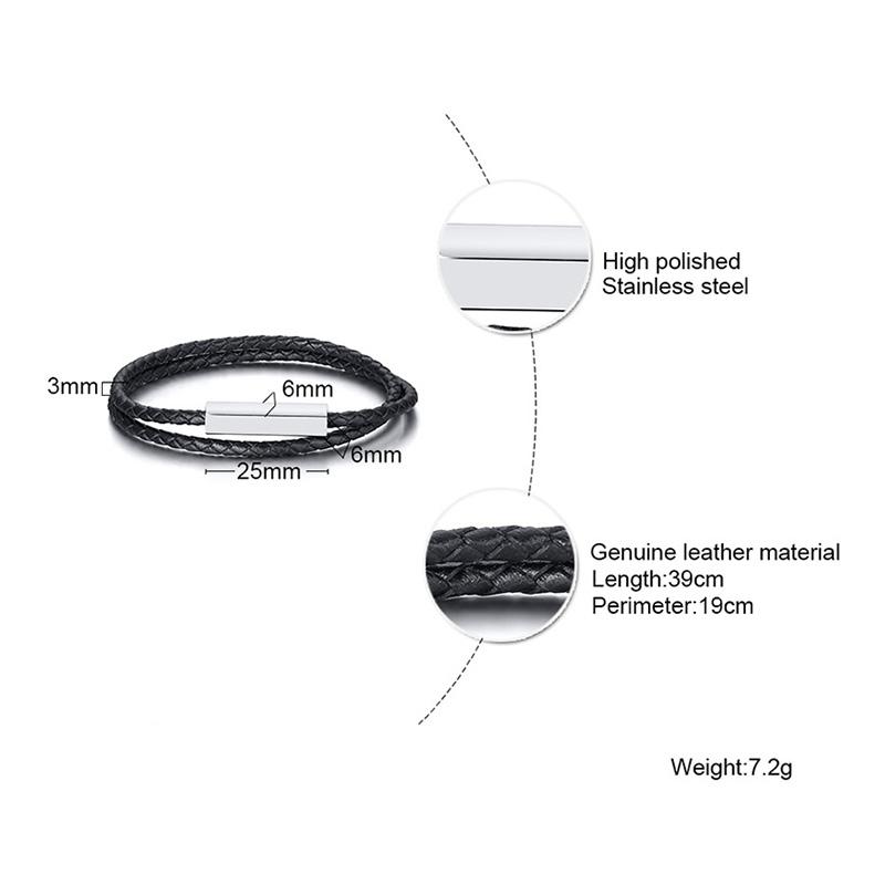 Personalized Leather Braided Bracelet for Men Women Customized Name Engrave Bangle 19cm 21cm