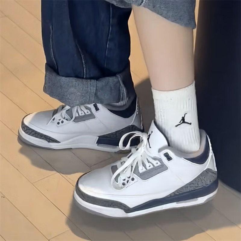 Air Jordan 3 Retro GS Midnight Navy Kids Sneakers White Cement-Grey Black DM0967-140